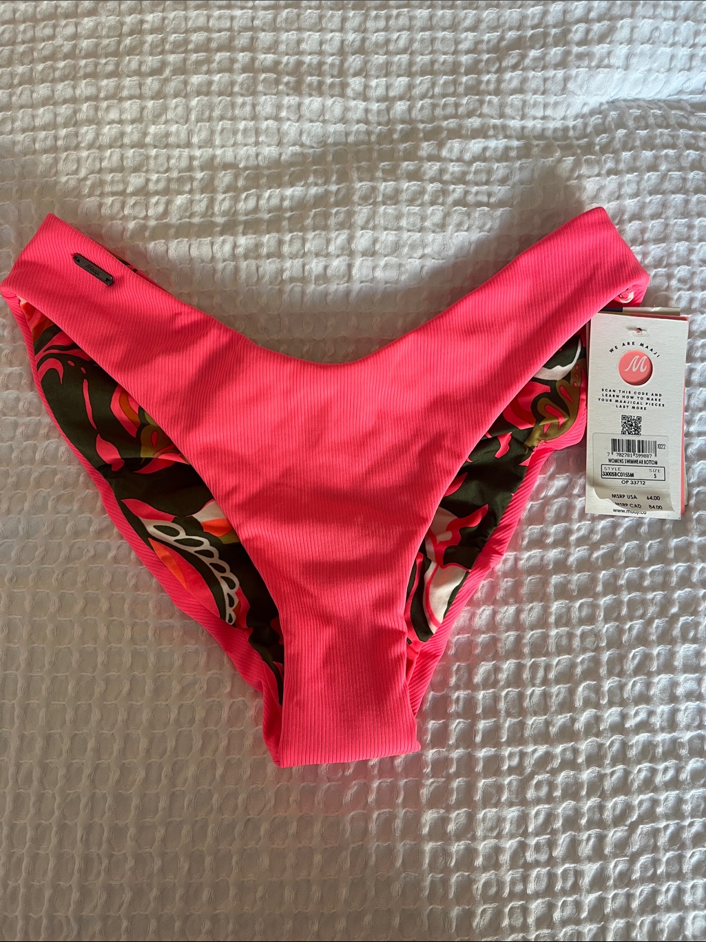 Maaji Neon Coral Reversible Bikini Bottoms